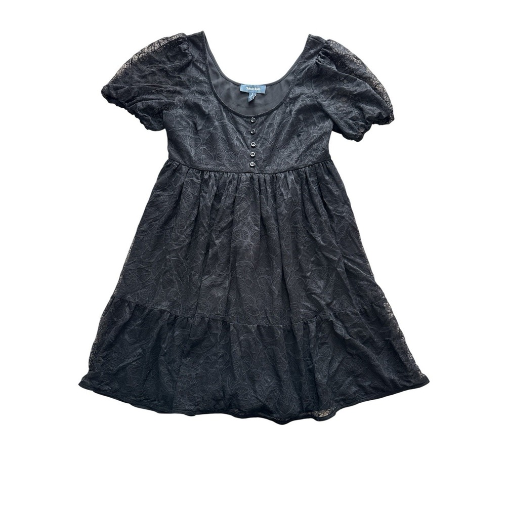 Modcloth Puff Sleeve Babydoll Dress Small Black Lace Cottagecore Peasant Buttons